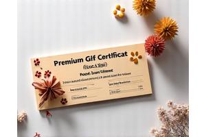 Gift certificate design for custom pet accessories.